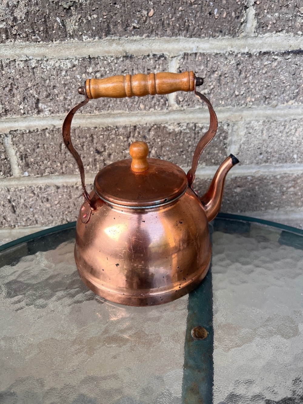 Vintage Copper Kettle Wood Swivel Handle Goose-neck Spout